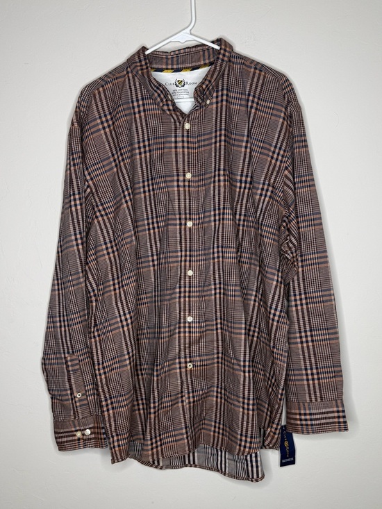 Club Room Other - Club room men’s plaid button up dress shirt nwt XXL brown navy cotton poly